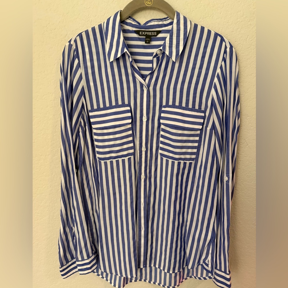 Express Button Up Shirt Blue and White Stripes Small - Picture 3 of 6